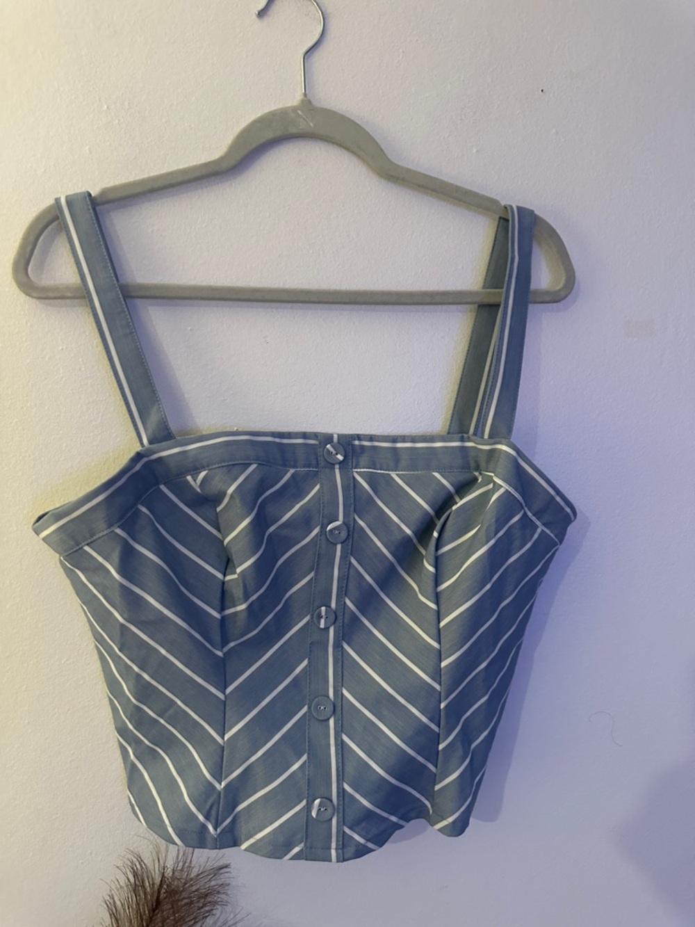 New York & Company Blue and White Striped Button-Front Crop Tank